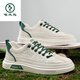 Woodpecker men's shoes 2025 new one-foot flat shoes for work men's casual and versatile soft sole leather sports little white trendy shoes Mi green 40