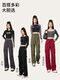 Free style velvet overalls for women in autumn and winter 2025 new style mountaineering pants with high waist and wide legs for casual sports black (velvet in winter)*quick hair*quick hair M