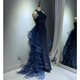 Abendkleid Blau Frauen Neue leichte Luxus Nische High-End Piano Vokalmusik Violin Art Exam Host Jahrestreffen Kleid m