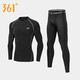 361 Running sports suit quick-drying clothing for men in autumn and winter plus velvet to keep warm and elastic sports students tight training fitness clothing base elite long-sleeved 2-piece set 2XL