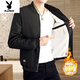 Playboy (PLAYBOY) Jacket Men's Jacket Autumn Thick and Optional Large Size Casual Men's Tops New Young and Middle-aged Men's Clothing 2090-Khaki Velvet Thickened Black Velvet XL 110-130Jin Jin is equal to 0.5 kg