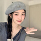Yi Jian beret with bow for women, versatile temperament, retro fashion painter hat, autumn and winter hat with wool beret, exquisite bow beret, gray, one size fits all (recommended 55-57cm)