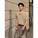 POUM old money style Henry collar long-sleeved polo shirt for men in autumn, handsome pit stripe textured knitted sweater inner top JSFS-W130 beige M