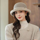 JIASHENGXI Woolen Fisherman Hat Women's Autumn and Winter Small Fragrance French Retro Hepburn Style Elegant Gift Hat Thickened Warm Khaki One Size