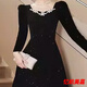 Dai Xiaoshi black evening dress high-end light luxury niche French Hepburn sense host female banquet art test coming of age ceremony black long/sleeved L