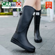 卡帝乐鳄鱼（CARTELO）雨鞋女成人春秋2025新款时尚雨靴防水鞋防滑长筒通勤洋气水靴胶鞋 669米白【无绒】 标准码 37
