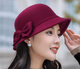 Pisces Rabbit Felt Hat Women's Autumn and Winter Big Face Slim Versatile Fashion Woolen Hat Korean Style Felt Hat Retro British (Big Bow) Wine Red Adjustable Head Size 57CM