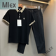 MLEX McArron Clothing High Summer Men's Set POLO Shirt Casual Trousers Two-Piece Set Simple Slim Short Sleeve White + Khaki L (115-130)