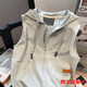 La nueva sudadera con chaleco sin mangas de Van Zhesha para la primavera, la chaqueta de cárdigan con capucha de las mujeres, estilo coreano, el chaleco con cremallera con cremallera 841 Grey Vertical Horse Clip M 165