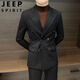 Jeep (JEEP) men's suit suit wedding high-end wedding groom slim fit lapel double-breasted casual small suit jacket black single suit M recommended 110Jin Jin is equal to within 0.5 kg