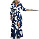 2023 eBay hot style autumn new fashion long-sleeved printed shirt dress long dress for women navy print S
