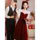 
Yuanleshen toast suit 2024 Bride burgundy summer can wear yarn sleeve engagement dress for wedding banquet dress red 675 short sleeve M