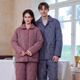 American Standard's new three-layer thickened cotton couple pajamas set men's cotton casual plaid can be worn outside home clothes, deep sea blue XL