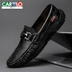 CARTELO leather shoes for men's genuine leather summer new breathable casual men's shoes soft sole lightweight one-foot kick-up bean shoes black hollow 9905 38 [Standard size of leather shoes]