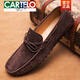 CARTELO 2025 summer new tassel bean shoes men's genuine leather frosted leather shoes fur lazy shoes casual driving shoes men black 9893 38