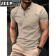 JEEP SPIRIT men's short-sleeved T-shirt simple slim cotton solid color trendy green Henry collar summer T-shirt casual men's clothing black 4 buttons XL