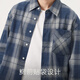 Gxgjeans men's blue plaid simple commuting loose long-sleeved shirt top for men 25th autumn new arrival blue plaid L (175) (size is too large)