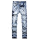Moring Bull New High Street AM Trendy Jeans Herren zerrissener Cobra Sticker Leder Patch Elastizität Slim Black Black 3523 29