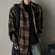 Homlean American retro plaid shirt men's spring and summer Hong Kong style loose casual long-sleeved shirt jacket HL09 coffee plaid 2XL