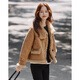 Shangjing Fashion Retro Contrast Color Lapel Short Jacket Women's 2025 Winter New Big Fur Collar Casual Thickened Warm Short Jacket Khaki L