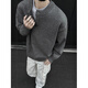 POUM gray Henry collar sweater men's autumn and winter style bottoming sweater lazy style loose casual jacket XZWP-D66 light gray M