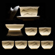 Gold-inlaid jade Kung Fu tea set Suet-fat jade porcelain household ceramics white porcelain with tea tray and bowl travel tea set gift set Gold-painted mutton-fat jade porcelain set with distant mountains