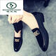 Woodpecker 2025 Nouveau printemps à une jambe paresseuse de chaussures de haricot homme britannique pointues chaussures en cuir décontractées chaussures à tendance en cuir mat 866 vert 39