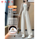 RLAS White Narrow Wide Leg Pants Women's Winter High Waist Drape Plus Velvet Thickened Large Size White Duck Down Casual Straight Down Pants Apricot 28
