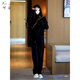 可茵（Keyin）卫衣女2025年春季新款女装宽松休闲运动服连帽卫衣两件套套装女潮 9708黑色（拉链） S