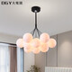 Grand View Garden simple living room chandelier creative bedroom lamp moon bubble chandelier cartoon planet chandelier Guangdong Zhongshan lamp 9734 black 13 heads three-color white ball 12cm