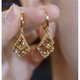 Techima's high-end temperament zircon rhombus earrings for female Internet celebrities, fashionable face-shaping earrings for girlfriend on Chinese Valentine's Day, golden earrings