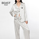 THE BEAST Hide and Seek White Stripe Print 22 Mumi Silk Homewear Set Couple Pajamas Women M