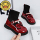 G.duck Little Yellow Duck Girls' Shoes Small Leather Shoes 2025 Children's Short Boots Princess Martin Boots Autumn and Winter Little Girls Black Boots HDL-Red 818 (Single Shoe) Size 37 Inner Length 22.9cm