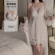 
Sexy underwear autumn and winter plus breast pad gathering large size mesh pure slinging suspender nightgown for women's outer robe and home clothes set P3886 green (outer robe + belt) M