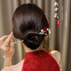 Mr. Ouyang's red camellia hairpin for autumn and winter style on the back of the head, new Chinese style hairpin, ancient style Hanfu tassel hairpin C14 rose red bean tassel A10-101