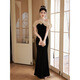 ROMON evening dress for women 2026 new banquet style celebrity French high-end light luxury one-shoulder host fishtail skirt black velvet style S