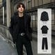 Xinghelai black casual suit jacket men's spring and autumn style yuppie men's trendy brand Hong Kong style Korean style suit complete set black suit + black trousers 2-piece set L 125Jin Jin equals 0.5 kg within