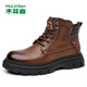 Mulinsen men's boots autumn and winter men's British retro Martin boots thick-soled heightened work boots wear-resistant high-top leather boots cotton boots brown four-season model 41