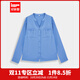 IEF/Aiyifu 2025 new autumn Korean style fashion casual temperament versatile commuting solid color V-neck shirt Royal Blue S