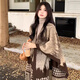 Yijian shawl scarf for women in autumn and winter travel versatile warm scarf retro ink painting pattern thickened tassel cape cape shawl [landscape painting - khaki] (about 100*150cm)
