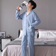 Cat Man Pure Cotton Pajamas Men's Spring and Autumn Long Sleeve Trousers Large Size Casual Loose Home Clothing Set All Cotton Can Be Outer Wear 3880 Light Blue L [Suggested 110-130Jin [Jin equals 0.5 kg]]