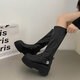 Feiyao Black Long Tube Martin Boots Женские весенние и осенние рыцарские кожаные ботинки высокие каблуки Толстая подошва средняя труба Британский ветровой мотоцикл 36 Эластичные скидные ботинки высота 7 см 7 см.