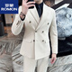 ROMON dark green suit men's suit groom double-breasted suit men's casual slim wedding dress peaked lapel dark green (suit + pants) tie M