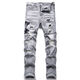 Moring Bull New High Street AM Trendy Jeans Herren zerrissener Cobra Sticker Leder Patch Elastizität Slim Black Black 3523 29