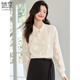 She enjoys long-sleeved shirt women's oriental simple luxury style high-end jacquard fabric shirt chiffon shirt top T143C2401