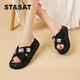 Saturday (St/Sat) mid-heel sandals for women 2024 summer new fish mouth rhinestone sandals fashionable and versatile one-slip flops for women black 35