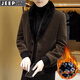 JEEP SPIRIT wool collar tweed coat men's Korean style jacket plus velvet thickened simple short windbreaker trendy autumn and winter warm jacket Black M 90-110