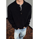 Semir Old Money Style Henley Collar Sweater Men's Spring and Autumn Loose Trendy Heavy Knitted Sweater Feeling Teen Jacket Black M