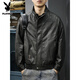 Playboy autumn and winter 2025 new handsome PU leather jacket men's autumn stand-up collar loose American top pilot leather jacket black gray L suitable weight 130-145Jin Jin equals 0.5 kg