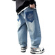 
McTicco children's handsome jeans boys spring and autumn pants 2024 new spring suit medium and large children boys straight trousers spring 13077 blue [Spring and autumn style] 130cm
